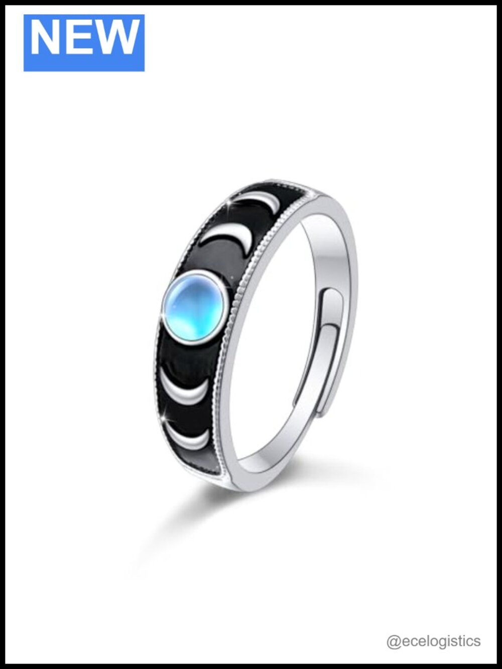 S925 Sterling Silver Moon Phase Crescent Ring Adjustable Band